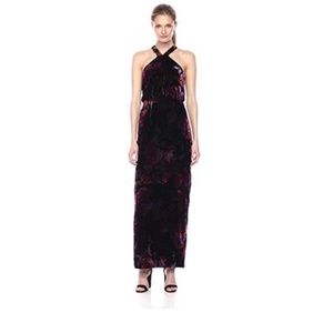NWT Aidan Mattox Printed Velvet Halter Gown